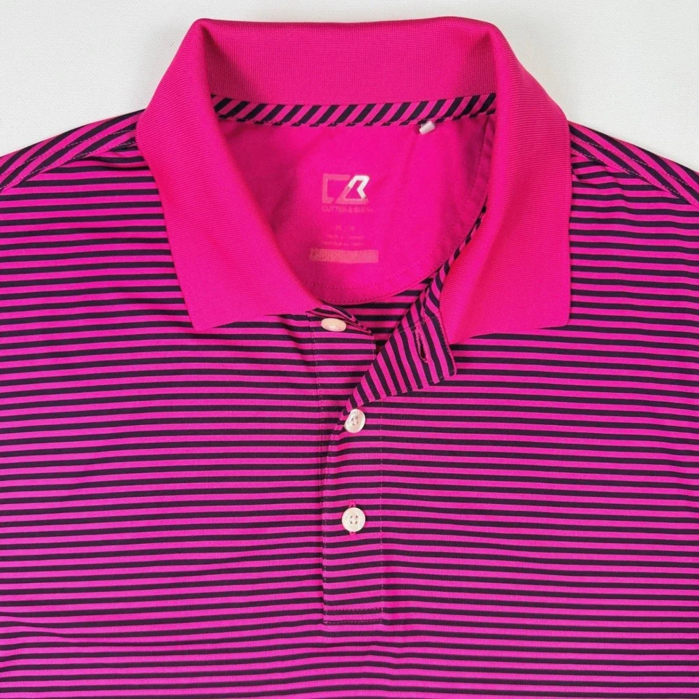 Cutter & Buck Polo Shirt Mens Medium Pink‎ Striped Excellent Short Sleeve Golf